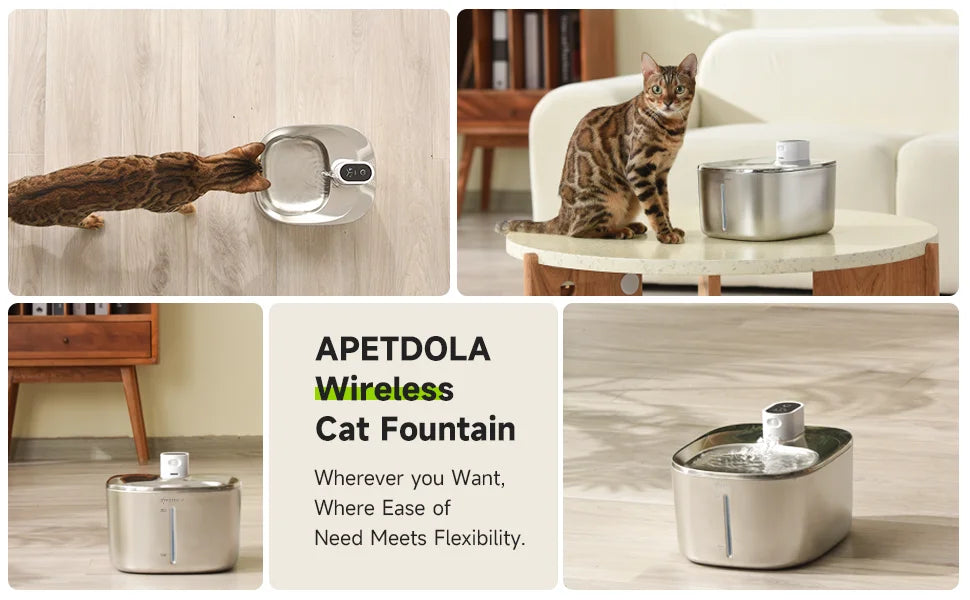 APETDOLA 4L Wireless Automatic Pet Water Fountain with Sensor