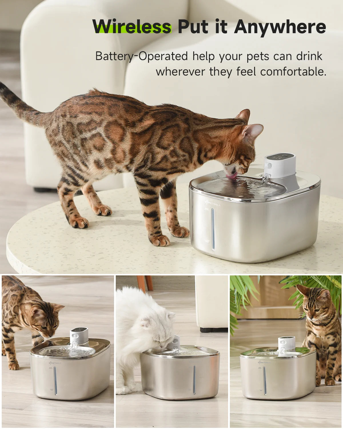 APETDOLA 4L Wireless Automatic Pet Water Fountain with Sensor