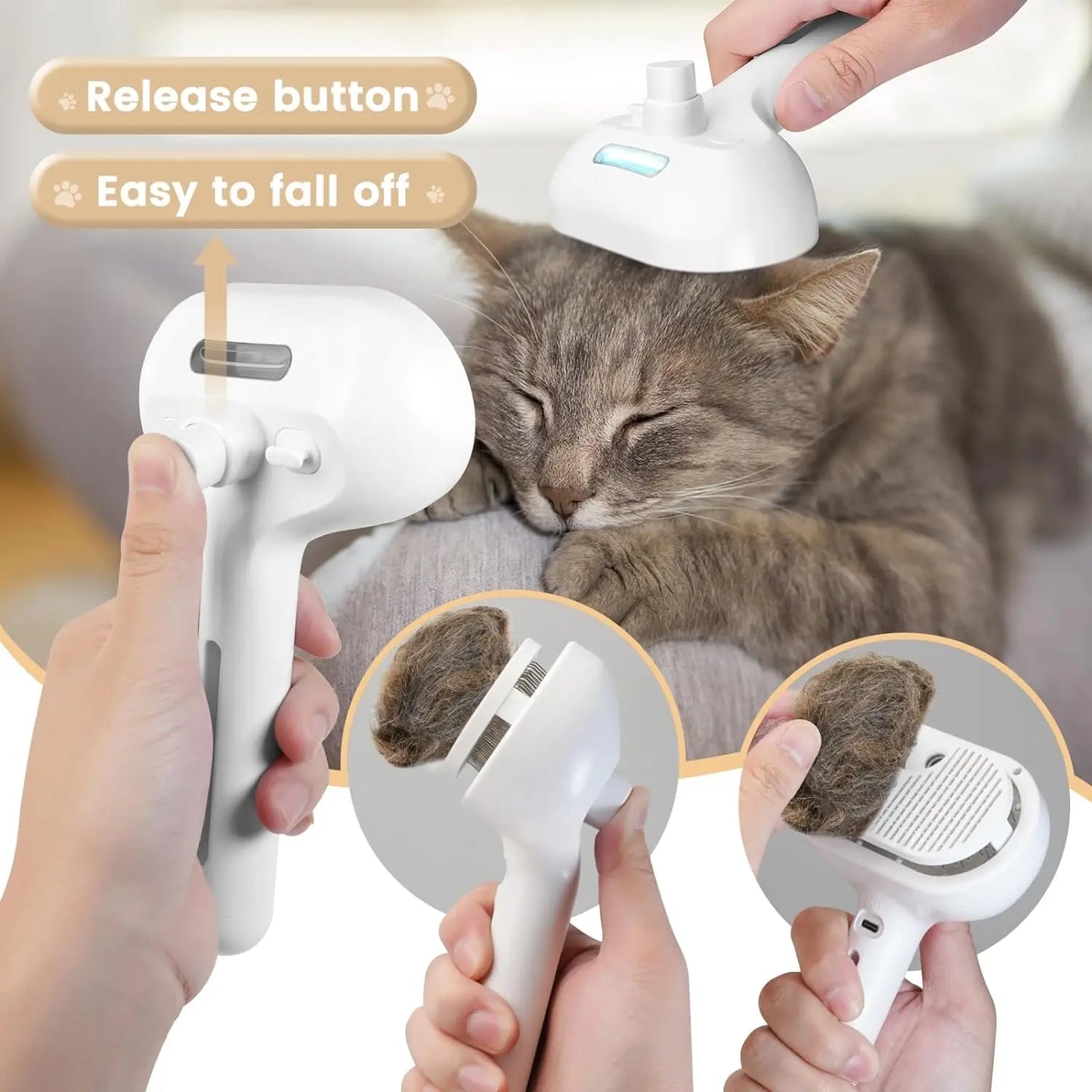 PurrFlow™ Electric Pet Grooming Brush – 2-in-1 Shedding & Massage Tool with Mist Spray, USB Rechargeable, Anti-Static, Gentle on Cats & Dogs.