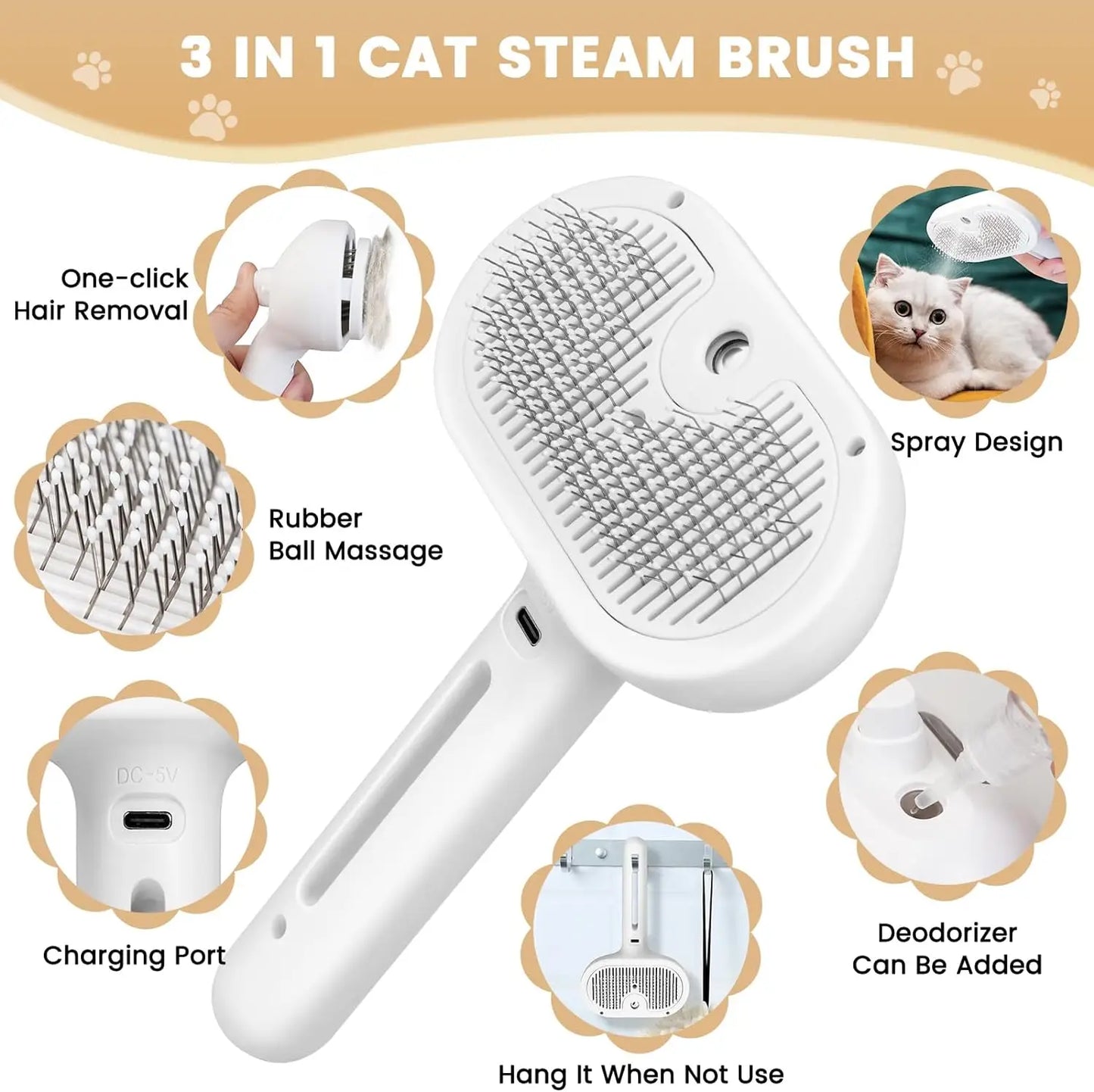 PurrFlow™ Electric Pet Grooming Brush – 2-in-1 Shedding & Massage Tool with Mist Spray, USB Rechargeable, Anti-Static, Gentle on Cats & Dogs.