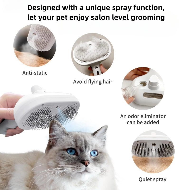 PurrFlow™ Electric Pet Grooming Brush – 2-in-1 Shedding & Massage Tool with Mist Spray, USB Rechargeable, Anti-Static, Gentle on Cats & Dogs.