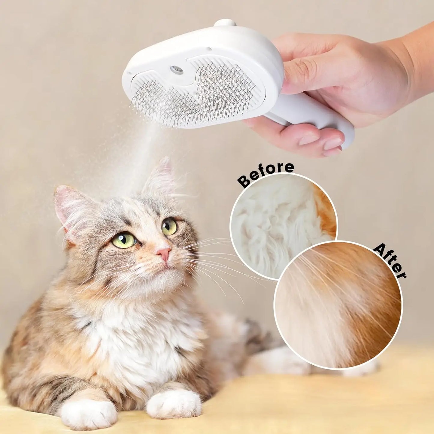 PurrFlow™ Electric Pet Grooming Brush – 2-in-1 Shedding & Massage Tool with Mist Spray, USB Rechargeable, Anti-Static, Gentle on Cats & Dogs.