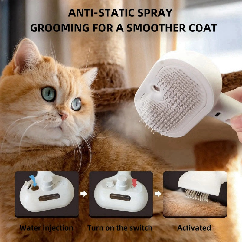 PurrFlow™ Electric Pet Grooming Brush – 2-in-1 Shedding & Massage Tool with Mist Spray, USB Rechargeable, Anti-Static, Gentle on Cats & Dogs.