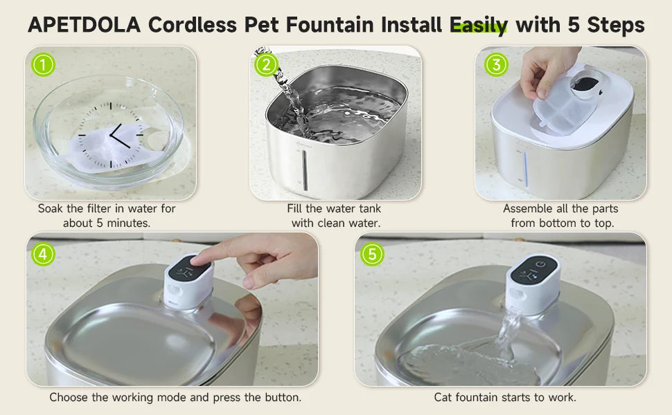 APETDOLA 4L Wireless Automatic Pet Water Fountain with Sensor
