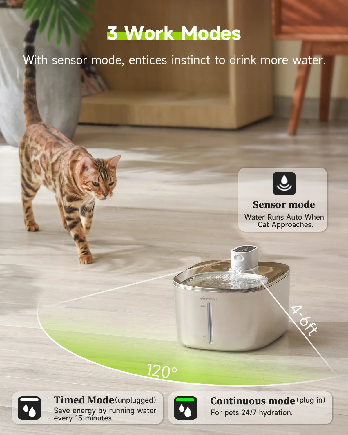 APETDOLA 4L Wireless Automatic Pet Water Fountain with Sensor