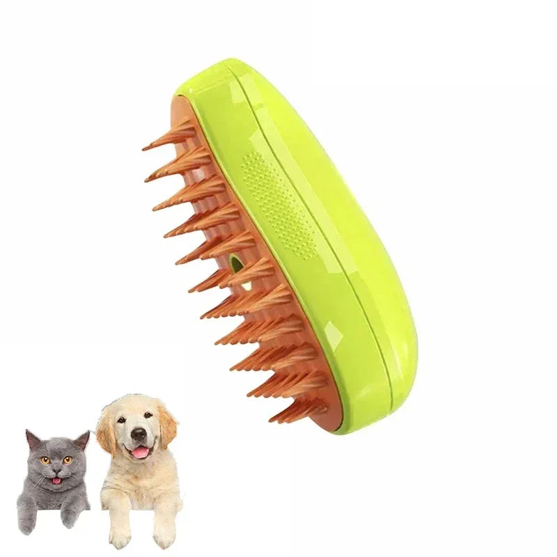 Electric Steam Brush – 3-in-1 Cat Grooming Tool for Shedding, Massage, and Gentle Fur Care with Built-in Sprayer.