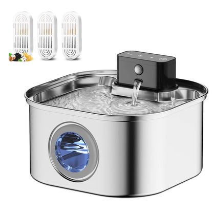 Wireless Stainless Steel Automatic Cat Water Fountain by Autofeder™ – Rechargeable, Silent, with Circulating Filtration