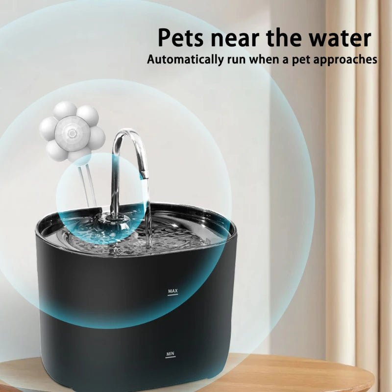 PurrFlow™ Stainless Steel Pet Water Fountain – Automatic Circulation, Ultra-Quiet Pump & Advanced Filtration for Cats