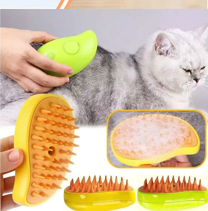 Electric Steam Brush – 3-in-1 Cat Grooming Tool for Shedding, Massage, and Gentle Fur Care with Built-in Sprayer.