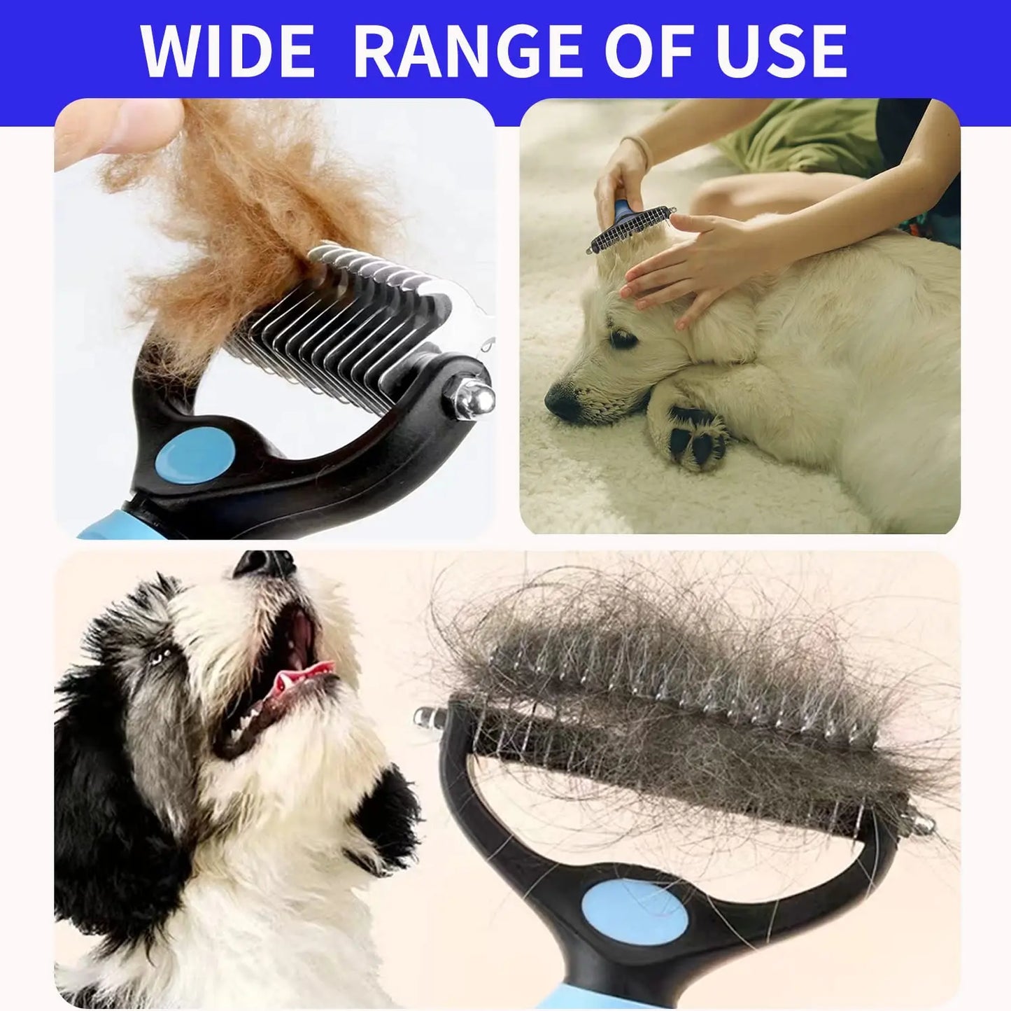 Pet Dematting Comb for Cats & Dogs – Dual-Sided Grooming Brush, Removes Mats, Tangles & Loose Fur, Safe Stainless Steel Blades