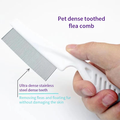 PurrFlow™ Fine-Tooth Pet Flea Comb – Stainless Steel Grooming Tool for Cats & Dogs, Removes Fleas, Tangles & Loose Fur Effortlessly.
