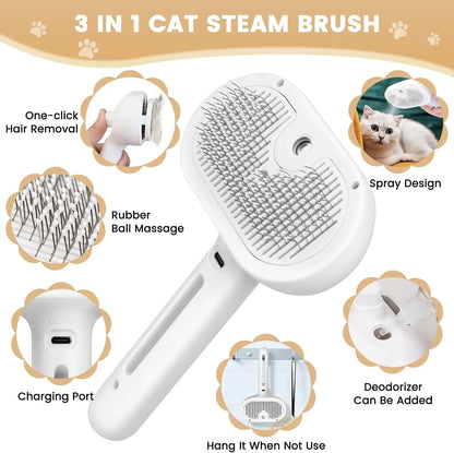 PurrFlow™ Electric Pet Grooming Brush – 2-in-1 Shedding & Massage Tool with Mist Spray, USB Rechargeable, Anti-Static, Gentle on Cats & Dogs.