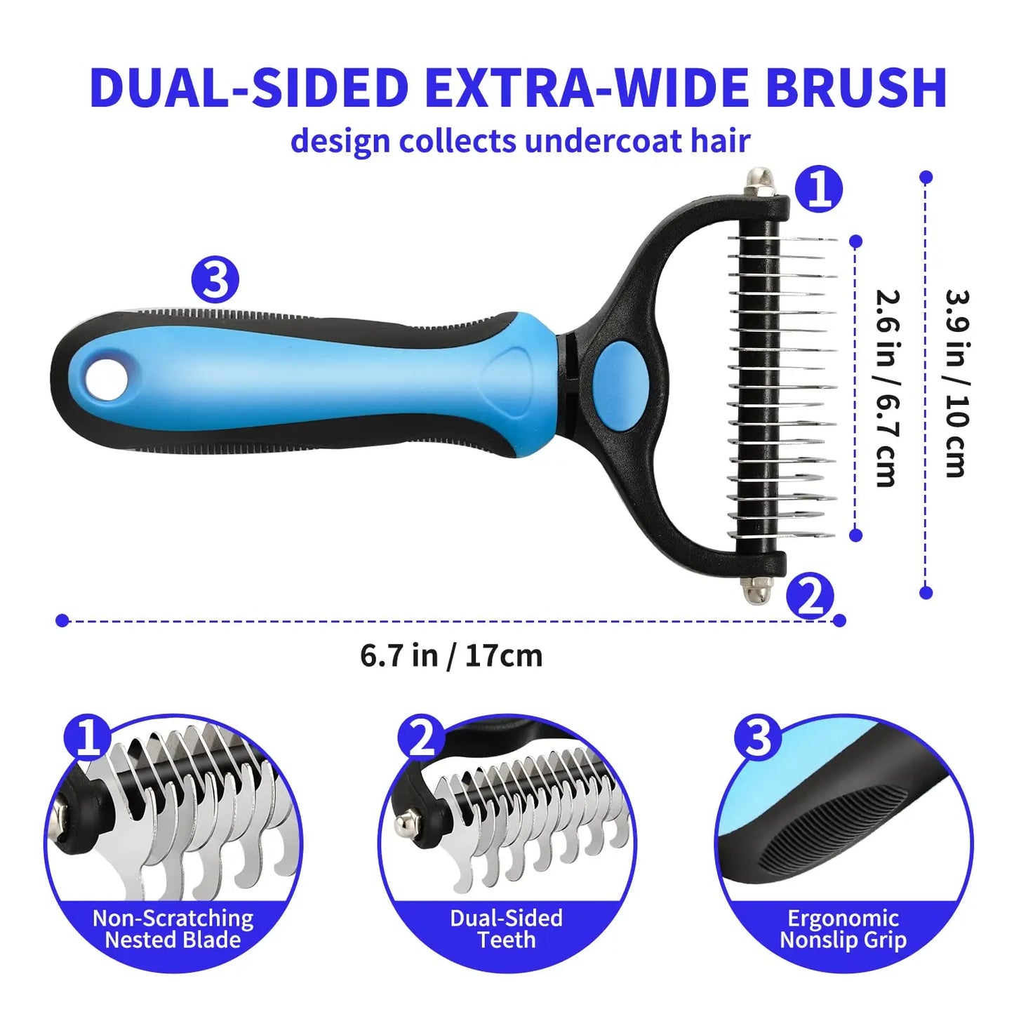 Pet Dematting Comb for Cats & Dogs – Dual-Sided Grooming Brush, Removes Mats, Tangles & Loose Fur, Safe Stainless Steel Blades