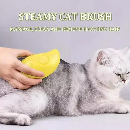 Electric Steam Brush – 3-in-1 Cat Grooming Tool for Shedding, Massage, and Gentle Fur Care with Built-in Sprayer.