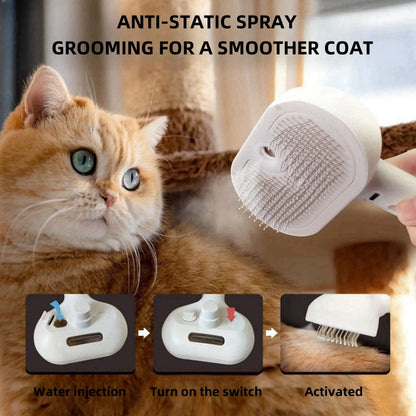 PurrFlow™ Electric Pet Grooming Brush – 2-in-1 Shedding & Massage Tool with Mist Spray, USB Rechargeable, Anti-Static, Gentle on Cats & Dogs.