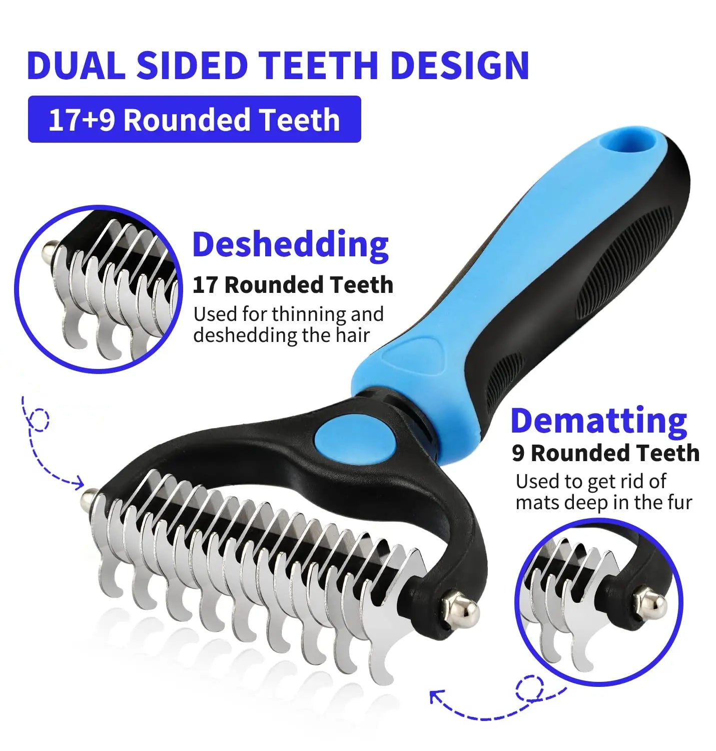 Pet Dematting Comb for Cats & Dogs – Dual-Sided Grooming Brush, Removes Mats, Tangles & Loose Fur, Safe Stainless Steel Blades