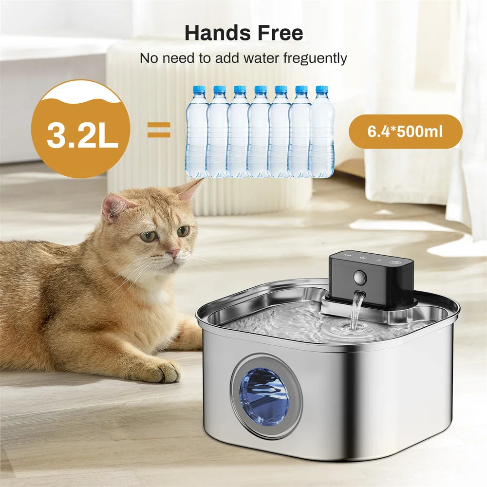 Wireless Stainless Steel Automatic Cat Water Fountain by Autofeder™ – Rechargeable, Silent, with Circulating Filtration