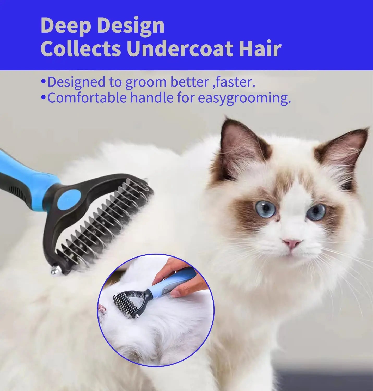 Pet Dematting Comb for Cats & Dogs – Dual-Sided Grooming Brush, Removes Mats, Tangles & Loose Fur, Safe Stainless Steel Blades