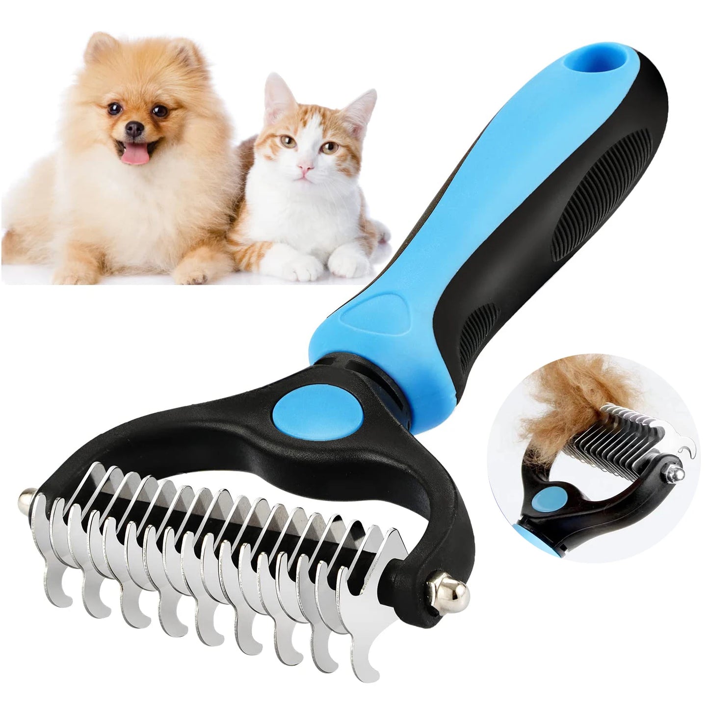 Pet Dematting Comb for Cats & Dogs – Dual-Sided Grooming Brush, Removes Mats, Tangles & Loose Fur, Safe Stainless Steel Blades